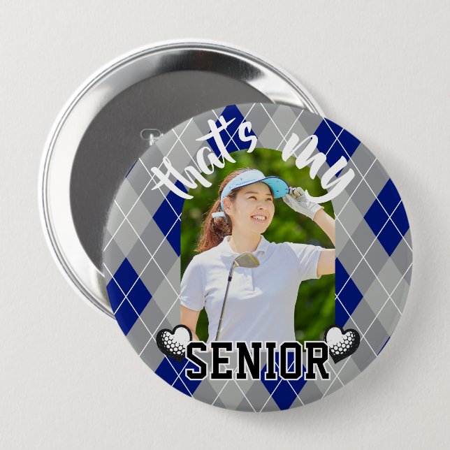 Golf That's my Senior player navy grey Button (Front & Back)