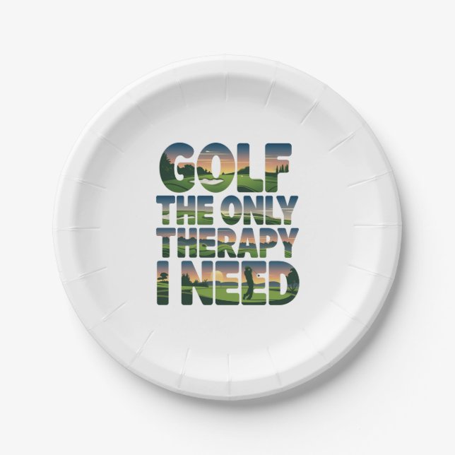 Golf the Only Therapy, Trendy Paper Plate (Front)