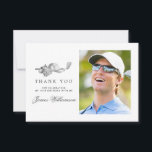 Golf Theme 18th Birthday Photo Thank You Card<br><div class="desc">A beautiful and elegant thank you card designed especially for a 18th birthday. It features a golf accessories graphic consisting of a golf club,  golf ball,  hat and golf.  Three lines allow for a customised thank you and the birthday celebrant's name. Space is also provided for a large photo.</div>