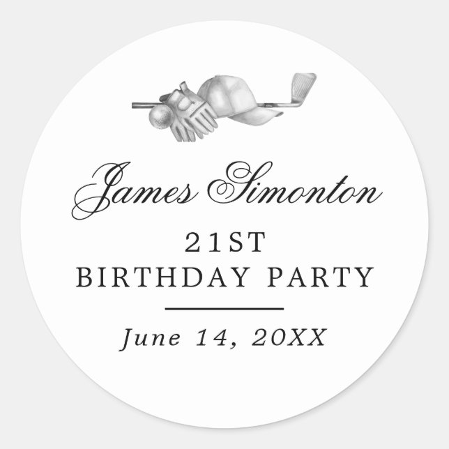 Golf Theme 21st Birthday Party Envelope Seal (Front)