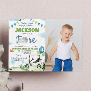 Golf Theme 4th Birthday Party Invitation