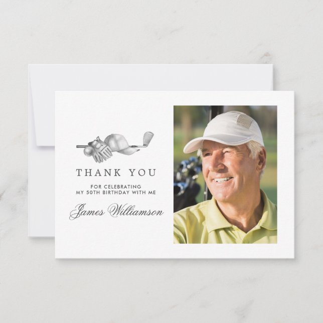 Golf Theme 50th Birthday Photo Thank You Card (Front)