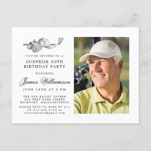 Golf Theme 50th SURPRISE Birthday Party Photo Invitation Postcard