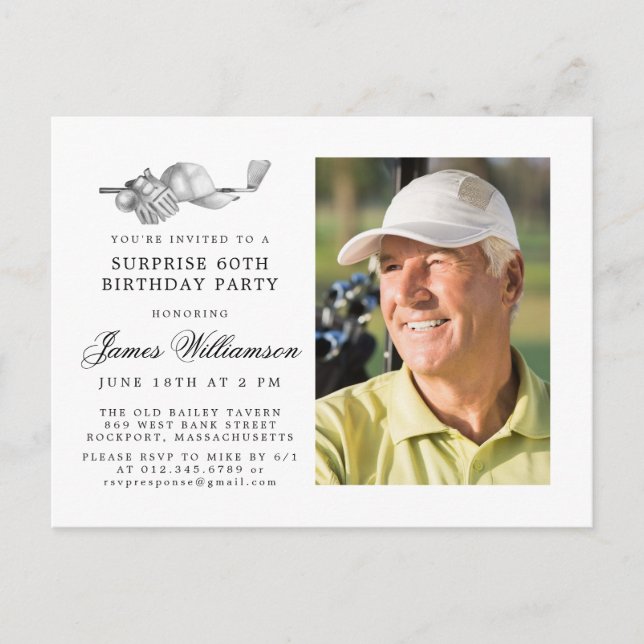 Golf Theme 60th SURPRISE Birthday Party Photo Invitation Postcard (Front)