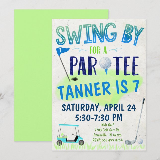 Golf Theme Birthday Invitation (Front/Back)