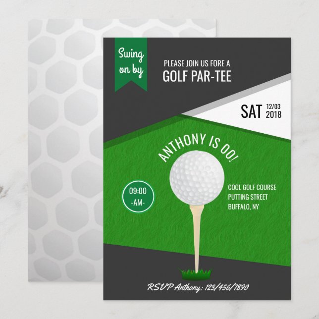 Golf Theme Birthday Party Customised Invitation (Front/Back)