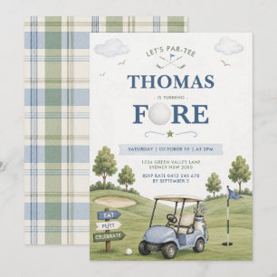 Golf Theme Boy 4th Birthday Invitation