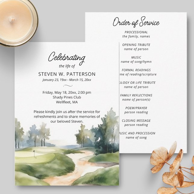 Golf Theme, Celebration of Life Funeral Program Invitation (Creator Uploaded)