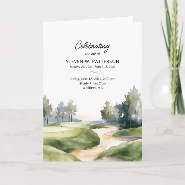 Golf Theme, Instant Download Funeral Program Card (Front)