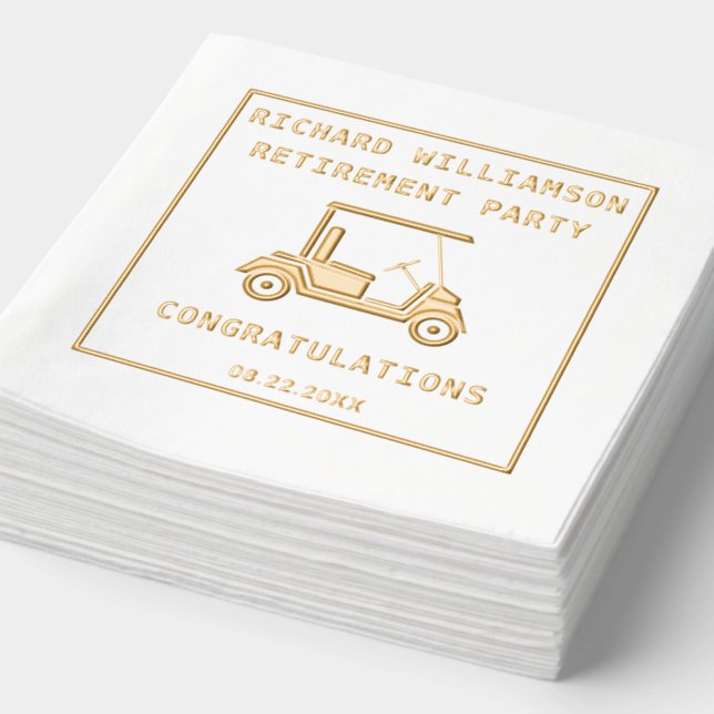 Golf Theme Retirement Party Foil Stamped Napkins (Detail)