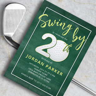 Golf Theme Swing By 20th Birthday Stylish Green Invitation