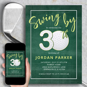 Golf Theme Swing By 30th Birthday Stylish Green Invitation