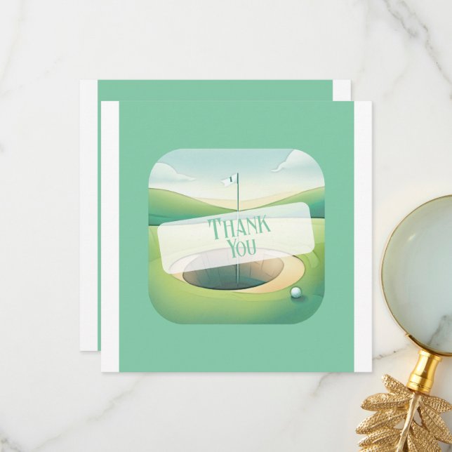 Golf Theme Thank You Card | Flat Option (Front/Back In Situ)