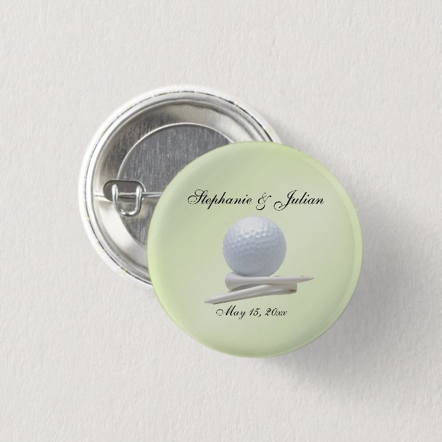 Golf Theme Wedding Green Names and Date 3 Cm Round Badge (Front & Back)