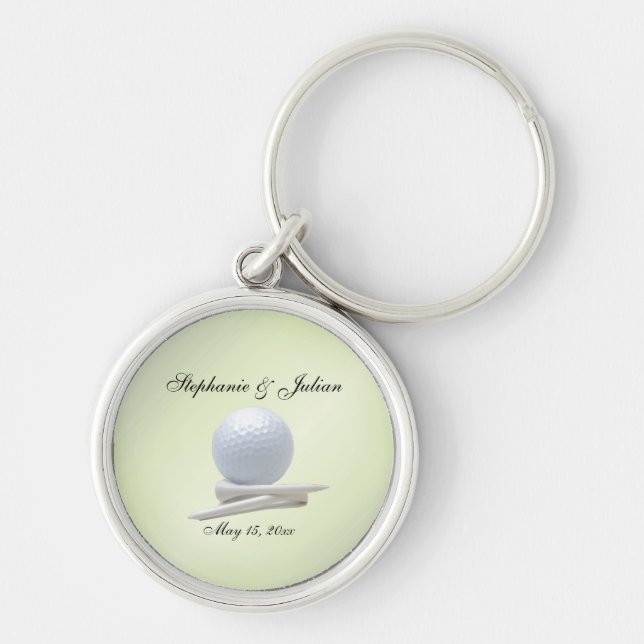 Golf Theme Wedding Green Names and Date Key Ring (Front)