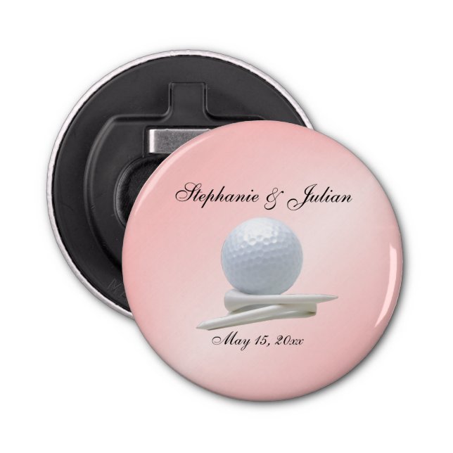 Golf Theme Wedding Pink Matchboxes Bottle Opener (Front)