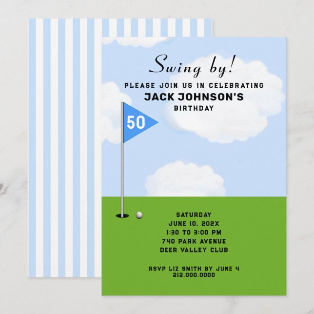 Golf Themed Birthday Invitation (Front/Back)