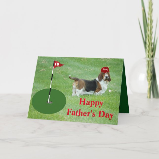Golf Themed Father's Day Card w/Cute Basset Hound (Front)