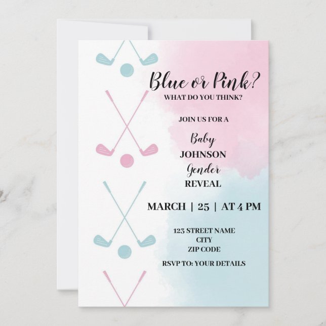 Golf themed gender reveal invitation (Front)