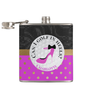 Golf Themed Girly Pink and Black Hip Flask