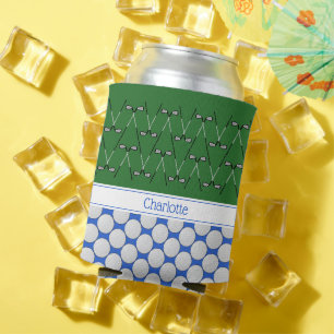 Golf themed pattern custom name green blue can cooler