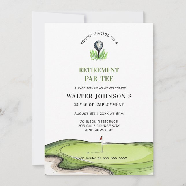 Golf Themed retirement PAR- TEE  Invitation (Front)