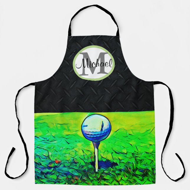 Golf Themed Sports Dad Monogram Cool Men's Apron (Front)