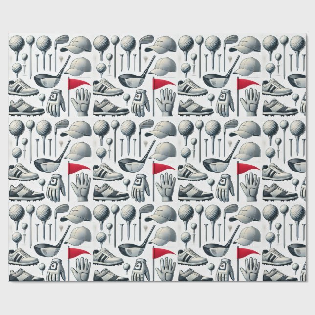 Golf themed with ball flag shoes tee club golfer wrapping paper (Flat)