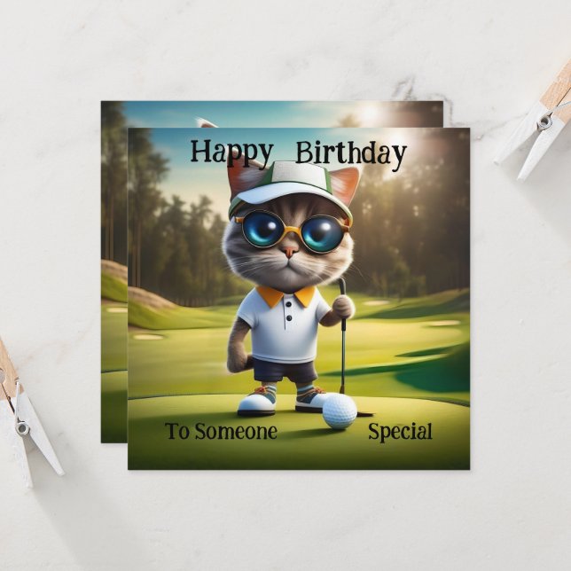 Golf Time: Funny Cat Golf Player, Birthday Cards (Front/Back In Situ)