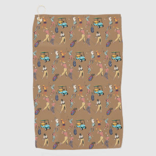 Golf towel - images of golfers, cart and bags