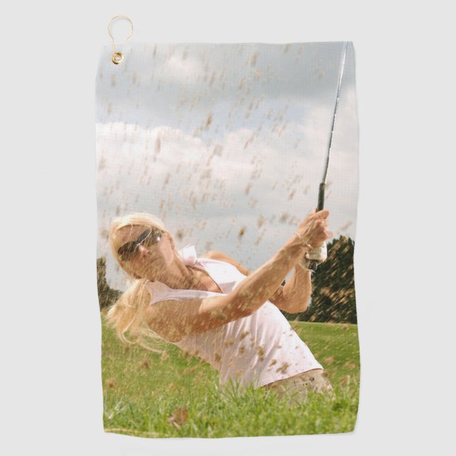 Golf Towels Woman swinging a Golf club (Front)