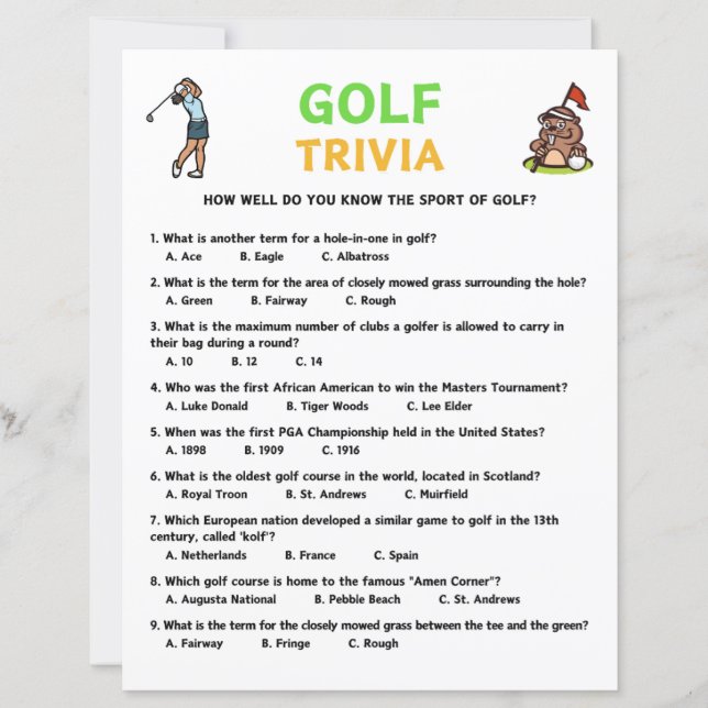 Golf Trivia Game (Front)
