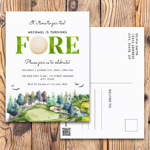 Golf Turning Fore Time to Par-tee 4th Birthday Postcard