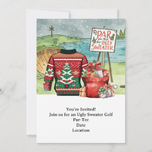 Golf Ugly Sweater Christmas Party Invitation Card