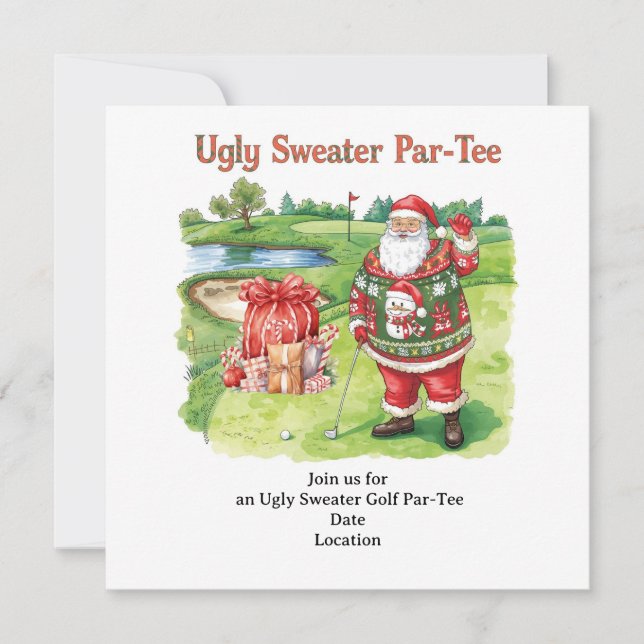 Golf Ugly Sweater Christmas Party Invitation Card (Front)