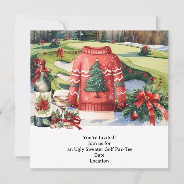 Golf Ugly Sweater Christmas Party Invitation Card (Front)