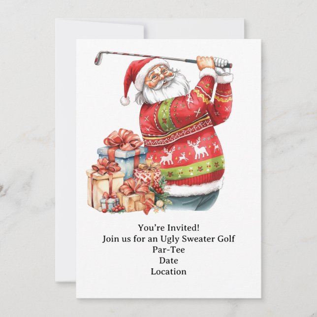 Golf Ugly Sweater Christmas Party Invitation Card (Front)