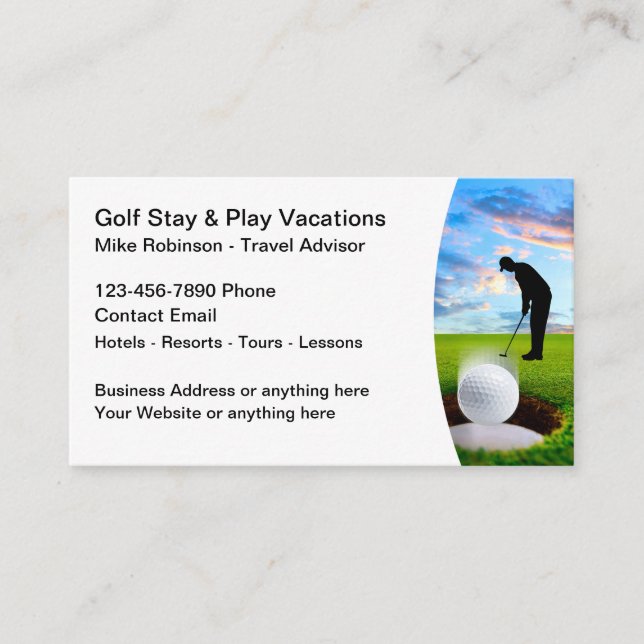 Golf Vacation Travel Package Agent Business Card (Front)