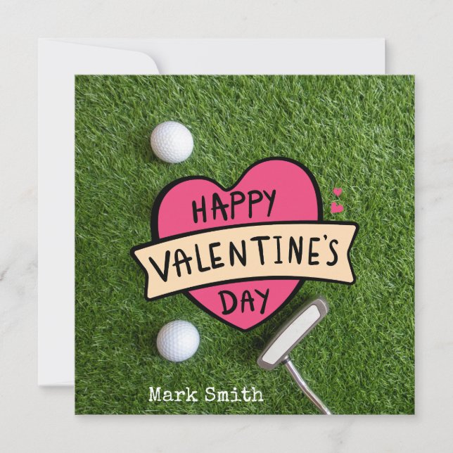 Golf Valentine's Day with ball for golfer Holiday Card (Front)
