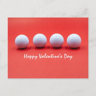 Golf Valentine's Day with golf balls are on red Postcard