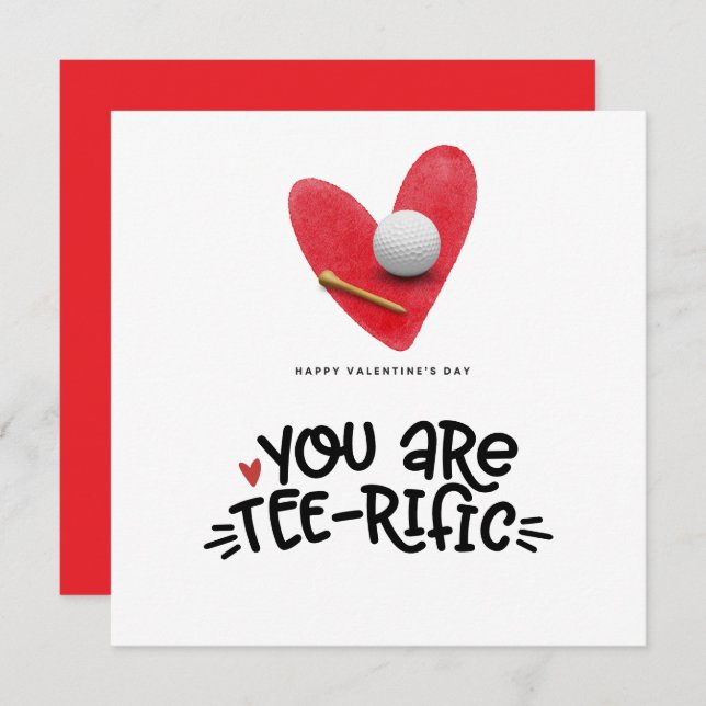 Golf Valentine's Day with golf balls  on red heart Holiday Card (Front/Back)