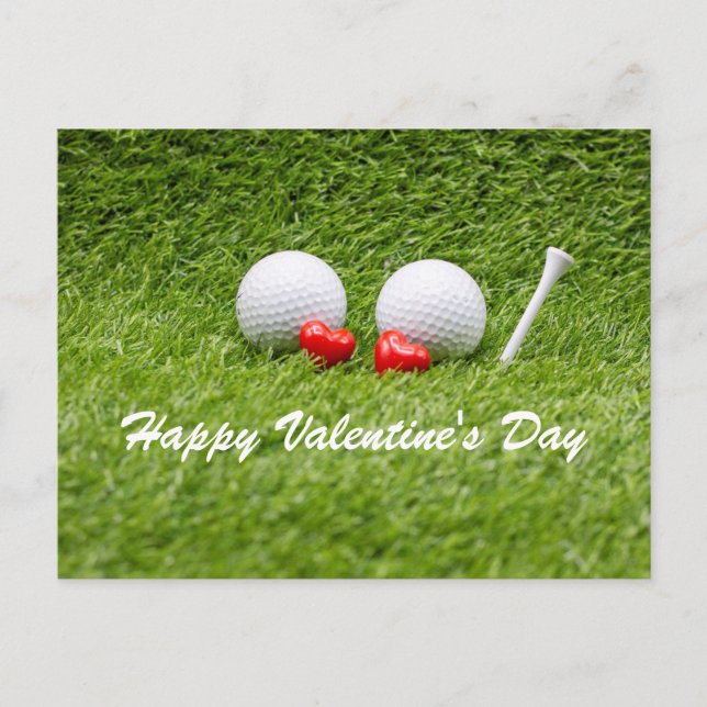 Golf Valentine's  two golf balls love heart Postcard (Front)