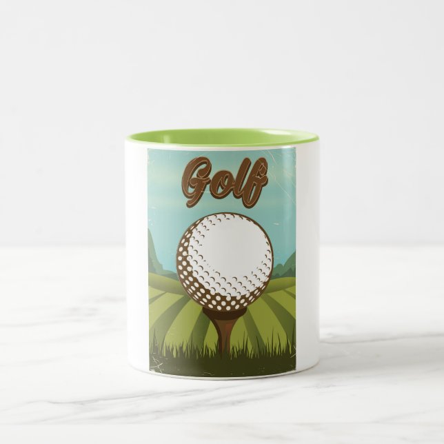 Golf vintage style poster Two-Tone coffee mug (Center)
