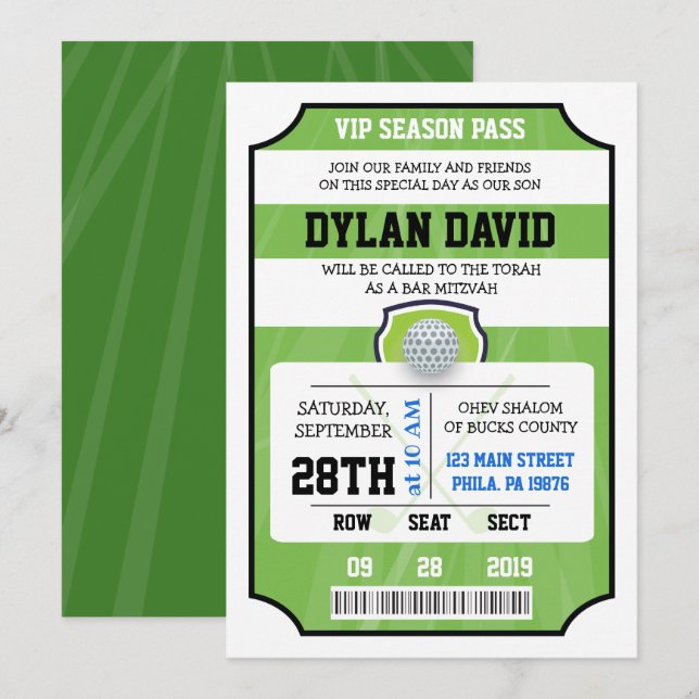 GOLF VIP TICKET Bar Bat Mitzvah Invitation (Front/Back)