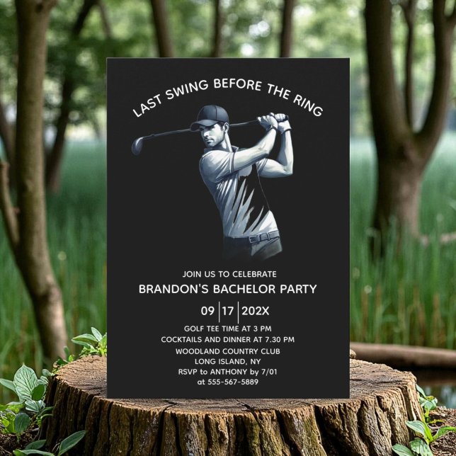 Golf Watercolor Bachelor Party Black Invitation (Creator Uploaded)
