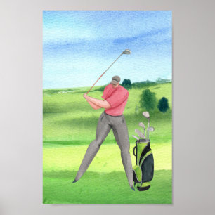 Golf  watercolor golfer golfing on green   poster