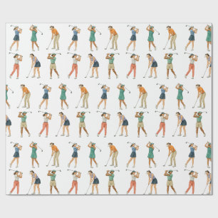 Golf Watercolor Woman Golfer Set  6 Characters Wrapping Paper