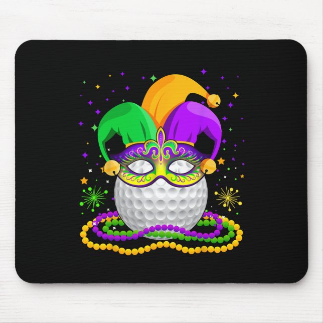 Golf Wearing Jester Hat Masked Beads Mardi Gras Pl Mouse Mat (Front)