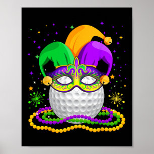 Golf Wearing Jester Hat Masked Beads Mardi Gras Pl Poster