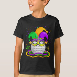 Golf Wearing Jester Hat Masked Beads Mardi Gras Pl T-Shirt
